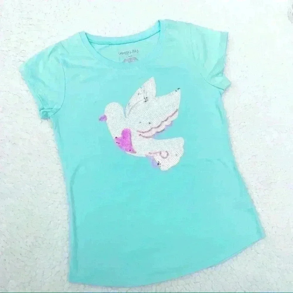 🦋COLETTE LILLY Girls Dove Sequin Short Sleeve Tee